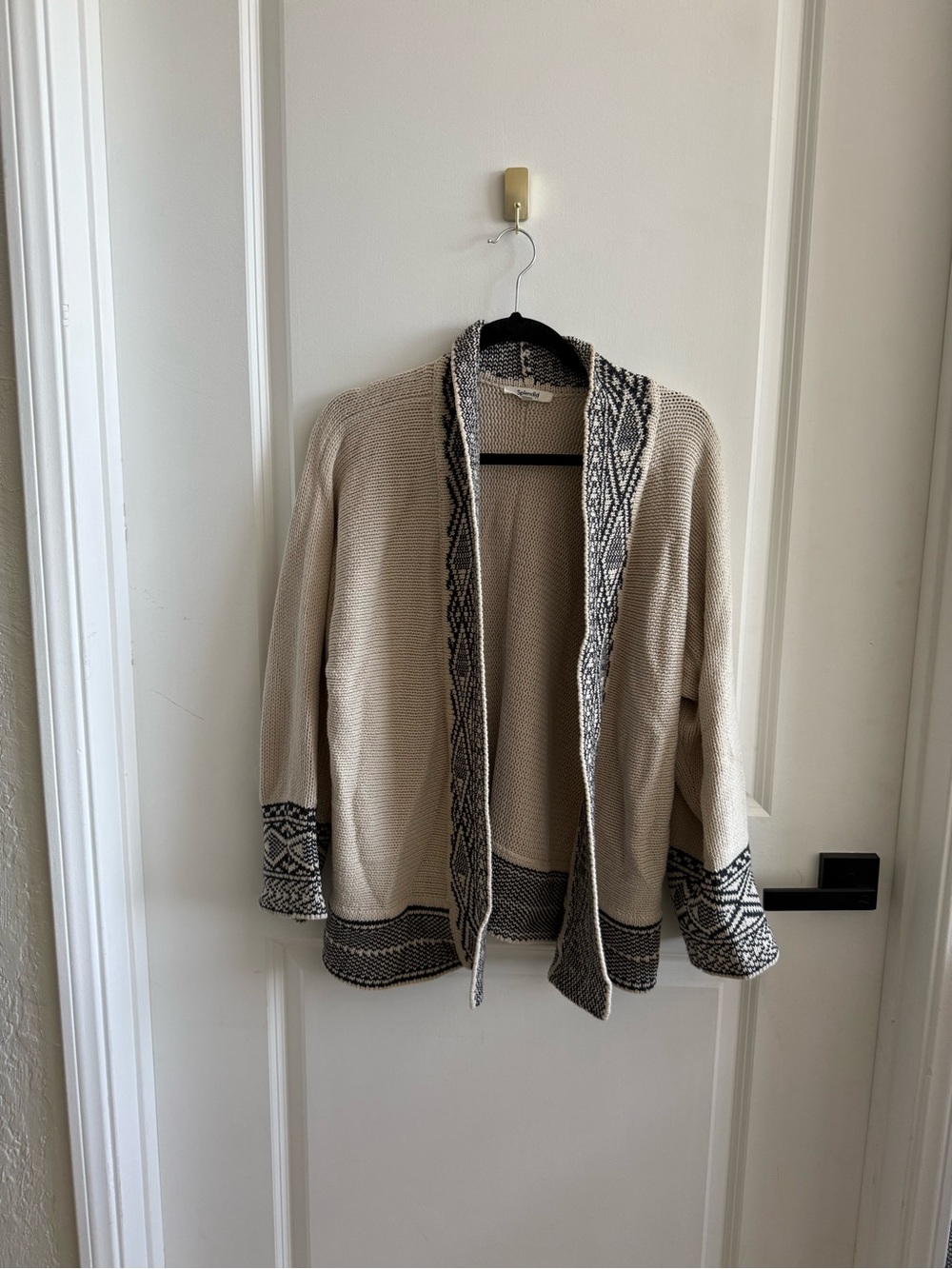Splendid Cream and Black Knit Open Front Cardigan
